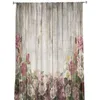 Cortina de flor de grão de madeira telas retrô voile tule cortinas transparentes para quarto sala de estar cozinha decoração chiffon janelas