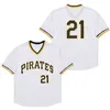 21 Maglia da baseball Roberto Clemente 24 Barry Bonds 27 Kent Tekulve 1960 1962 1986 Vintage Home Away Pulsante pullover bianco nero