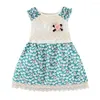 Mädchenkleider 25# Kleinkind Prinzessin Kleid Kinder Baby Sommer Blumendruck Mädchen von 2 bis 7 Jahren Spitzen Rüschen Brosche Outfits