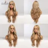 Highlight Blonde Golden Wavy Synthetic Wigs Middle Part Natural Long Hairs for Women Daily Party Heat Resistant Fibersfactory direct