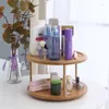 Hooks Round Bamboo Turntable Cabinet Organizer 2-laag Spice Rack verwijderbare spinnableed voor keuken multifunctioneel