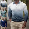 Мужские поло в простых осенних рубашках Слим геометрическая мужская градиент -полоса полоса поло стороны для дома
