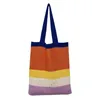 Storage Bags Hollow Out Knit Bag Mesh Straw For Women Beach Stripe Print Foldable Eco-friendly Shopping Handbag Tote