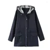 Outerwear Women's Plus Size Windproof Jacket Autumn Casual Hoodie With Pocket Cotton Woven Navy Blue 4XL-10XL SZ018
