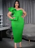 Robes grande taille élégante fête vert volants une épaule taille haute Peplum Midi soirée anniversaire événement Occasion tenues 4XL