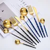 Zestawy naczyń obiadowych Western Blue Luxury Cutlery Zestaw Prosty stal ze stali nierdzewnej Dekoracja stolika Juegos de Vajilla Wedding EK50CJ