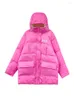 Trench da donna Inverno Imbottito in cotone Donna 2022 Cappotto termico ispessito con cappuccio rosa stile lungo