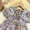 Девушка платья для девушек одежда 2022 Иностранное стиль цветочное платье Детское корейская шифоновая юбка для маленькой принцессы