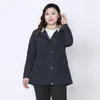 Outerwear Women's Plus Size Windproof Jacket Autumn Casual Hoodie With Pocket Cotton Woven Navy Blue 4XL-10XL SZ018