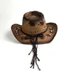 Berets Vintage Woven Straw Hat Fashion Sun Beach Cap Jazz Party Western Cowboy Men Summer UV Protection Po Props