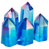 Jewelry Pouches TUMBEELLUWA Blue Titanium Coated Crystal Single Point Faceted Prism Wand Healing Reiki Stone Figurine Specimen