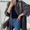 Women's Jackets New Sweater Cardigan for Women Autumn Winter 2022 Gray Vintage Chic Knitted Coat Female Korean Fashion Oversized Wool Clothing T221105