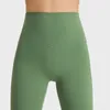 L-2082 Calça de ioga de cor sólida Calça de cintura super alta escovada para uma legging quente com bolsos Calça de moletom apertada amanteigada de corrida macia Calças femininas com linha T
