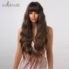 Perruques synthétiques Long Brun Curly Wave Wigs avec une frange pour les femmes Chocolate brun quotidien Cosplay Perruques résistantes à la chaleur Directory