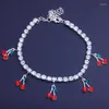 Anklets 10pcs Women's Tasty Cherry Anklet Sweet Style Cubic Zirconia Anniversary Gift Tobilleras Pulsera Para Tobillo