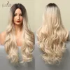 Long Blonde Wavy Synthetic Wigs with Dark Root Middle Part Natural Hairs for Women Daily Cosplay Heat Resistant Fibersfactory direct
