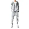 Gymkleding 2 pc's/set hoodie broekpak Cardigan pullover Thermal Pockets Men Coat set voor werk