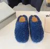 Moda Slippers de pele Mulheres redondas para cabelos de cavalo les￣o de cavalo feminino mohair preto rosa l￣ marinha madezas brancas sapatos planos meio chinelo mulher sapatos de pel￺cia casual 35 37 39 43 44 45