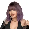 Hair Lace Wigs Purple Water Wavy Pear Blossom Short Curly Bangs Chemical Fiber Hair Wig