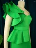 Robes grande taille élégante fête vert volants une épaule taille haute Peplum Midi soirée anniversaire événement Occasion tenues 4XL