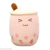 Pillow 24cm Cute Cartoon Fruit Bubble Tea Cup Shaped With Suction Tubes Real-life Stuffed Soft Funny Boba Food Doll Toy