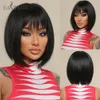 Black Bob Synthetic Wigs with Bang Short Straight Natural Hair Wigs for Women Daily Cosplay Halloween hat Resistantactory Direct