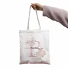 쇼핑 가방 가방 분홍색 꽃 편지 사용자 정의 이름 DIY 인쇄 여성 쇼핑객 화이트 패션 어깨 토트