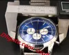 3A KVALITET MENSKRIVER 44mm Rostfritt stålkvarts Klocka för män Blue Dial Analog Chronograph Wristwatch Super Luminous Watch Mon3113