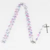 12 colors Religion Rosary necklace For Women Christian Virgin Mary Jesus Cross pendant Long beads chains Fashion Jewelry Gift
