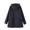Ytterkläder kvinnors plus storlek vindtät jacka huvuda hoodie med fick bomullsvävd marinblå 4xl-10xl SZ018