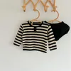 Clothing Sets Toddler Baby Girl Spring Autumn Striped Vintage Top Solid Shorts Suit For Infants Cotton Casual Kids Boys Clothes