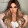 Ombre bruine gemengde blonde golvende synthetische pruiken natuurlijke gouden haren voor vrouwen dagelijkse cosplay feest hittebestendige vezels Factory direct