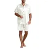 Мужская одежда для сна 2 шт. Мужчина пижама устанавливает атласные шелк с коротким рукавом, закрывающими кнопку