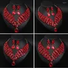 Halskette Ohrringe Set rotes Kristallschmuck Statement Statement Strass -Stone Anh￤nger Sets Nigerian afrikanische Choker Frauen Brauthochzeitsfeier