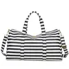 Duffel Bags Fashion Striped Laptop Package Travel Bag Multifunction Tote PU Leather With Shoe Pocket Durable Satchel Black And White