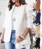 Kvinnors kostymer eleganta kvinnors puffhylsa jackor för kvinnor 2022 Autumn Fashion Pure Color Pocket Coats Casual Office Lady White Blazers