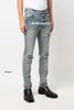 Jeans de créateurs Amirs européens et américains Marque de mode High Street MX1 Bleu clair Patchwork en détresse Slim Fit à la mode 2pqxh