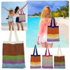 Storage Bags Hollow Out Knit Bag Mesh Straw For Women Beach Stripe Print Foldable Eco-friendly Shopping Handbag Tote