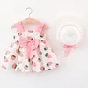 M￤dchenkleider Babykleid Sunhat Sommer 2pcs/Set niedliche Erdbeer -Kirsch -Blumendruck Sundress Baumwollschlinge f￼r geborenes Kleinkind