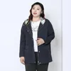 Outerwear Women's Plus Size Windproof Jacket Autumn Casual Hoodie With Pocket Cotton Woven Navy Blue 4XL-10XL SZ018