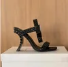 Chain-Link Detailed Ankle Strap Sandals Square head chunky high-heeled fashion 105mm pumps Heel shoe for women Party Evening shoes open toe luxury designers factory