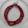 Choker Irregrual Natural Red Coral Bead Necklace Jewerly Partyギフト用の人工ゆるいビーズ6x12mm-7x13mm