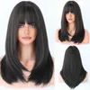 Cheveux Dentelle Perruques Style Perruque Femme 57cm Tête Naturelle Couverture Cheveux Longs Raides avec Air Bangs ide