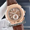 40,5 mm 5980/1 A2813 Automatik-Herrenuhr 5980R-001 Grau-Schwarz-Textur-Zifferblatt Roségoldgehäuse Lederarmband Kein Chronograph Sportuhren Zeitzonenuhr E243D6