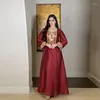 エスニック服Eidエレガントなイスラム教徒の女性ドレスモロッコロングドレスkaftanトルコドバイプリントアバヤイスラムヴェスティドスインド2022