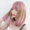 Hair Lace Wigs Wig Women's Gradient Highlights Pink Hair Fashion Chemical Fiber Headgear Wigs