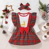 Kledingsets Baby Girl Giveaways geschenken baby meisjes lange mouw kerstbrief herten geprinte romper bodysuit bowknot pre -emie close