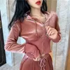 Survêtements pour femmes Deux pièces Ensemble Femmes Automne Hiver Streetwear Veste à manches longues Pantalons Ensembles Juicy Survêtement 2024 Été Marque Couture Costume Velours Velours Femmes