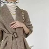 Kvinnors jackor Ny tröja kofta för kvinnor höst vinter 2022 grå vintage chic stickad kappa kvinnliga koreanska mode överdimensionerade ullkläder T221105