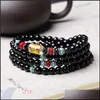 Beaded New Natural 6Mm Black Obsidian Beaded Stone Tibetan Buddhist 108 Prayer Beads Necklace Gourd Mala Bracelet For Meditation Dro Dhz04